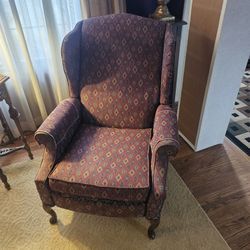 Burgundy wingback recliner reading chair