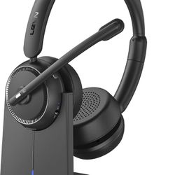 Wireless Headset, Bluetooth Headset with Microphone (AI Noise Cancelling), 65 Hrs Working Time Wireless Headset with Mic for Work from Home/Call Cente