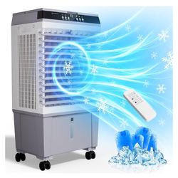 Swamp Cooler Air Conditioner, Evaporative Air Cooler with 5.3 Gallon Water Tank, 4 Ice Box, Remote, 12H Timer, 120°Oscillation, Portable Cooling Fan w