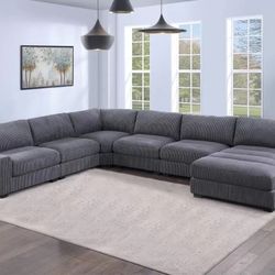 New Sectional In Corduroy