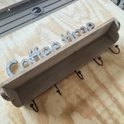 “Coffee Time” Wall Shelf with Hooks
