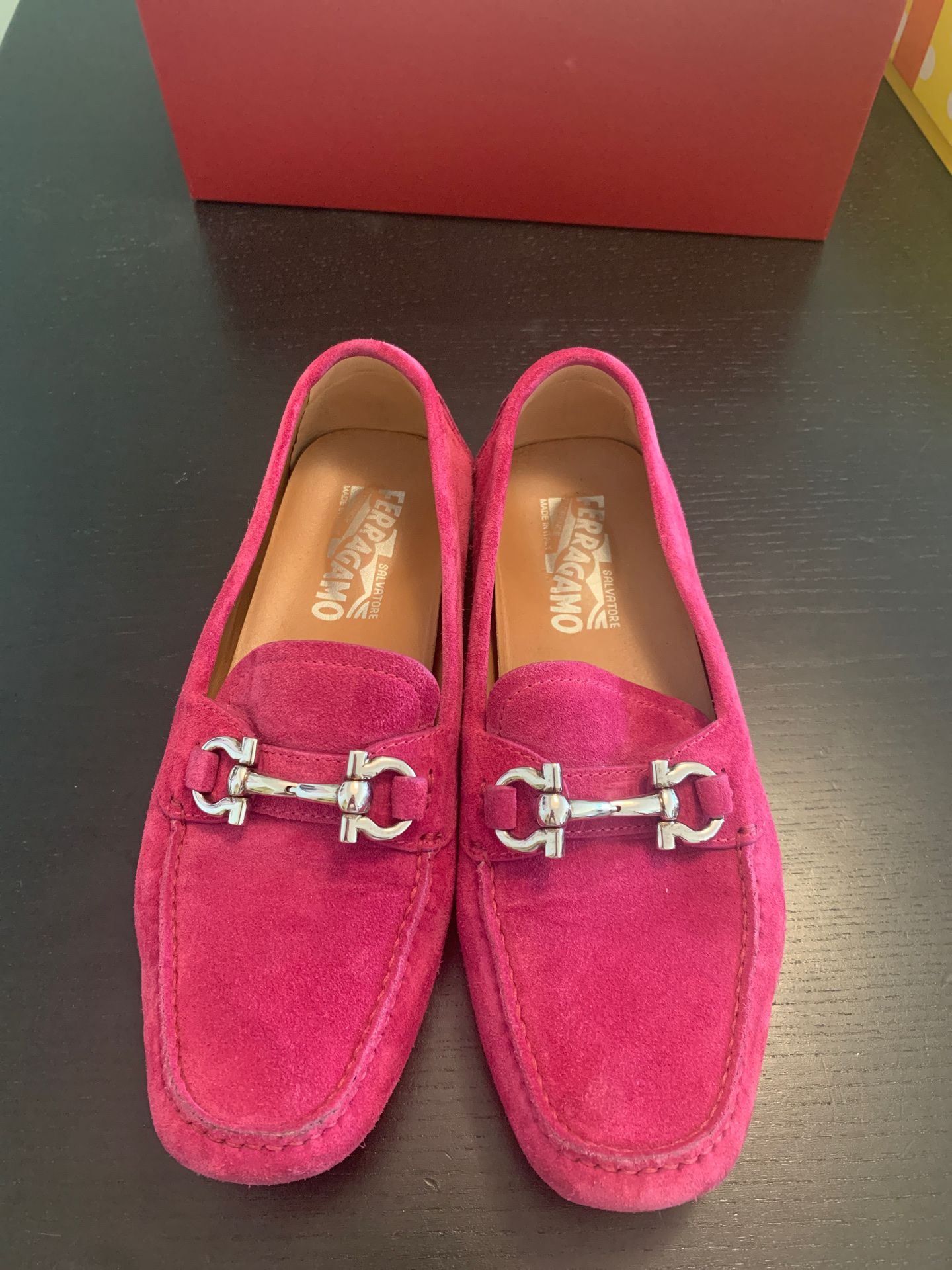 Hot Pink Suede Ferragamo Women Loafers Size 7.5
