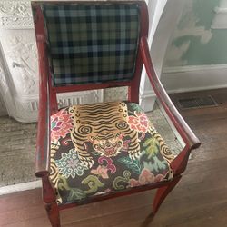 Eclectic Chair - Tiger Fabric And Plaid 