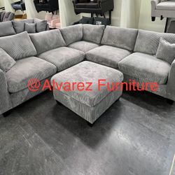 Corduroy Sectional Sofa With Ottoman