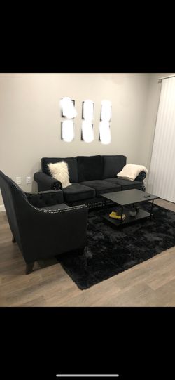 Black Velvet Couch & Chair