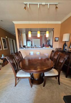 Universal Furniture Solid Wood Dining Set & Marble Buffet (8 Pcs)