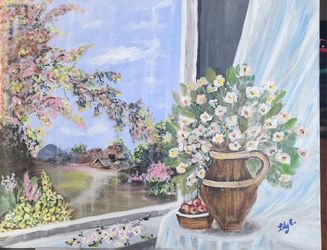 Beautiful Hand Painted 16"×20" Canvas w/acrylic Paint Signed By Artist (unframed)