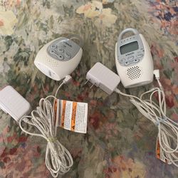 2 Vtech baby monitors.  Plug in and ready to go.  You are able to talk and listen on each one.