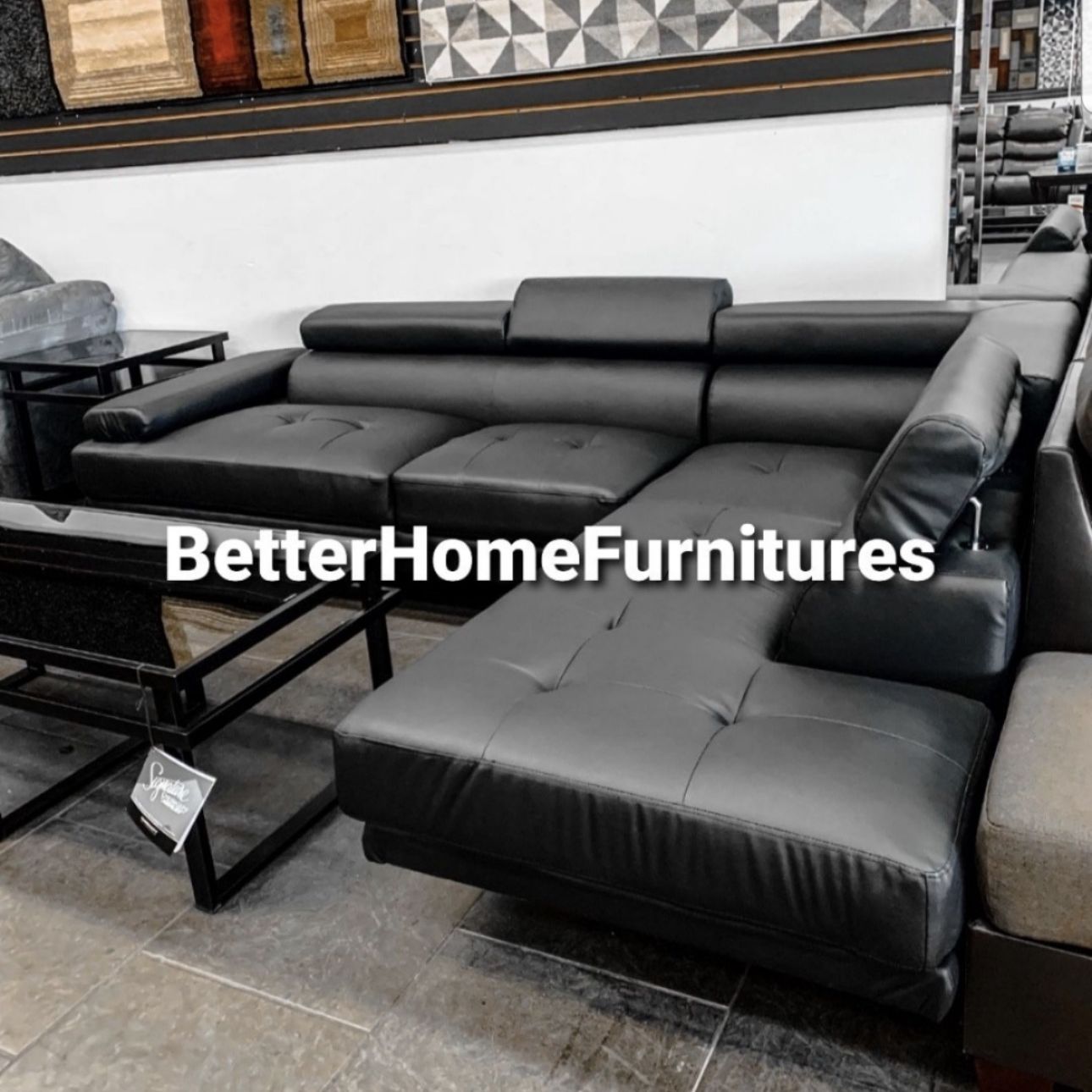 New black leather sectional- fnance available