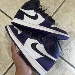 USED Jordan 1 Retro OG White Court Purple 2.0 Size 9.5m NO BOX