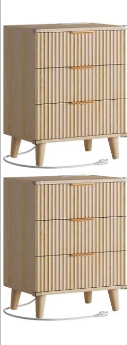 2 NEW Beige Nightstands w USB Port