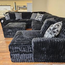 Fluffy Corduroy Black Color Sectional Couch Set 🌟 Color Options ⭐$39 Down Payment with Financing ⭐ 90 Days same as cash