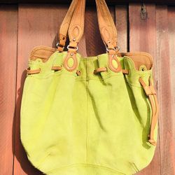 Lucky Brand Avocado Green Suede Leather Hobo Bag Purse Drawstring