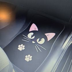 4 Piece Cat Themed Car Mats Black & Pink