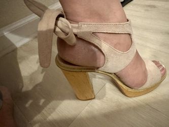 Open Toe Beige Color Heels. Tie Back.  By Very Volatile Los Angeles. Used