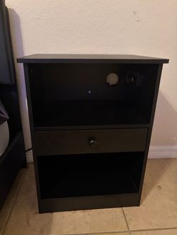 Black Nightstand with Drawer and Shelves