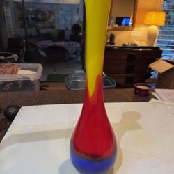 Hand-Blown Art Glass ‘Tequila Sunrise’ Vase With Cobalt Base