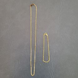 Necklace and Bracelet Set - Gold Tone Fine Chain