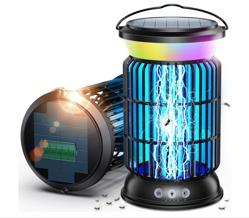 Solar Bug Zapper, Solar and USB-C Rechargeable, 4200V Effective Mosquito Zapper