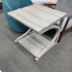 Assembled New C-Shaped End Table 24" Square Couch Table w/ Bottom Storage Shelf & Solid Rubber Wood