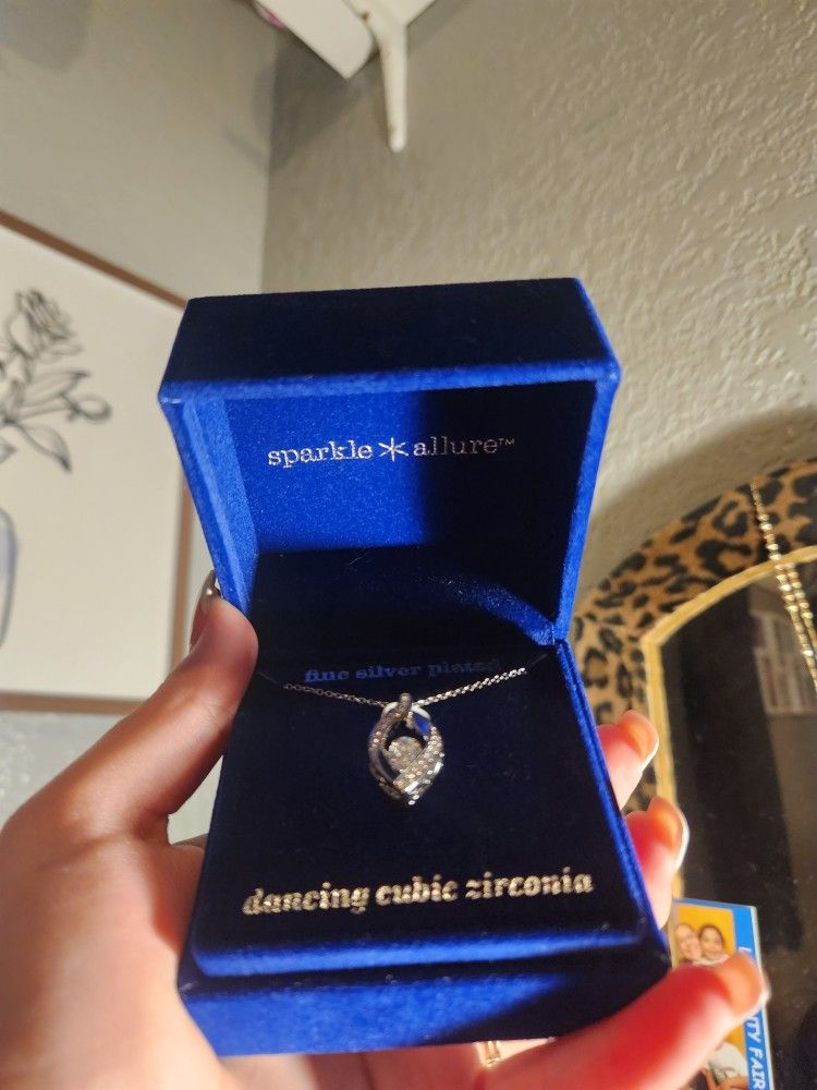 Silver Plated Dancing Cubic Zirconia Necklace