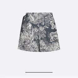 Dioriviera Skort Deep Blue and White Jacquard Technical Taffeta with Toile de Jouy Sauvage Motif