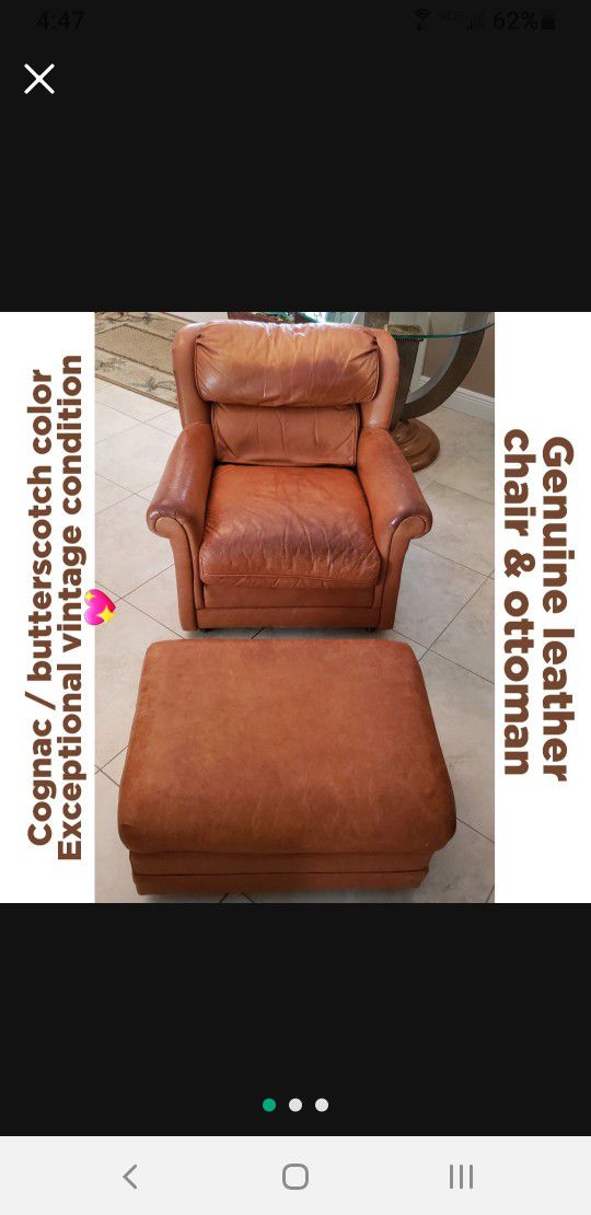 Genuine Leather Chair & Ottoman