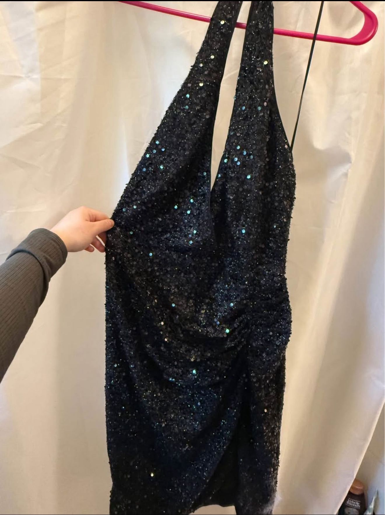 Black Sequin Halter Dress