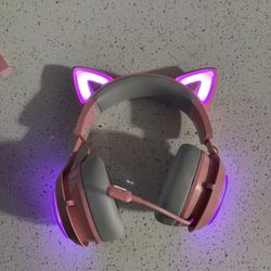 Pink Kitty Gaming Headphones Wireless