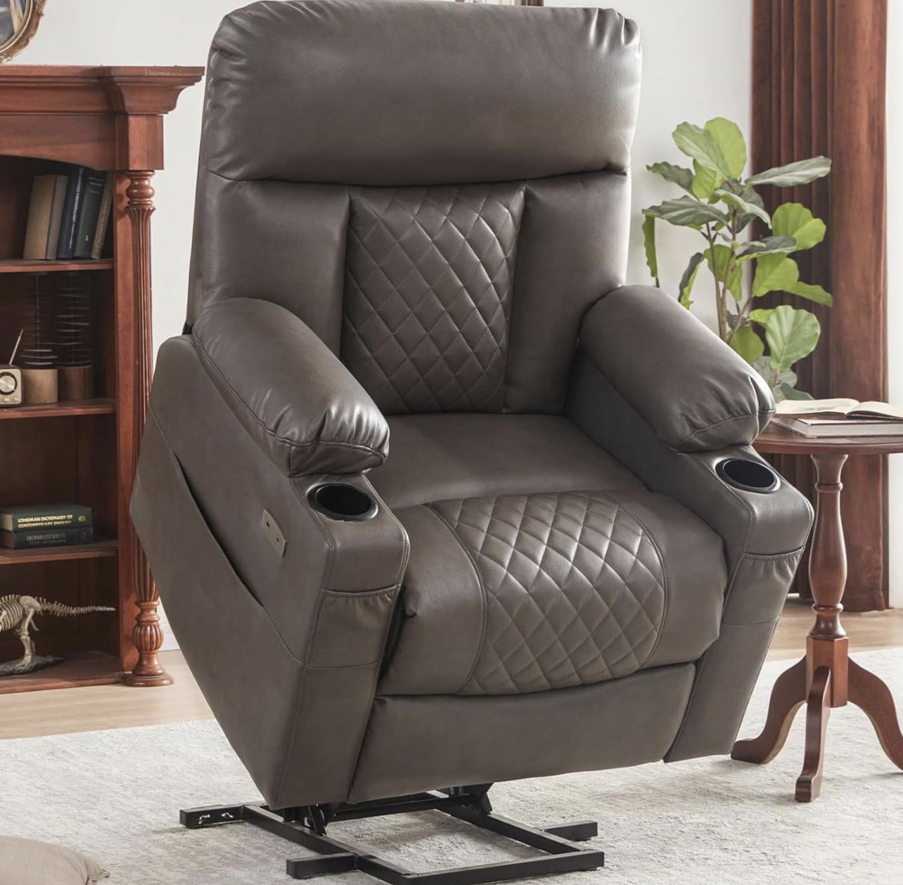Dual Motor Lay Flat Power Lift Recliner Chair, One Touch Reset Power Recliner with Heat and Massage, Dual Motor Infinite Position with Cupholder, USB 