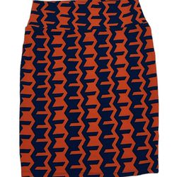 Lularoe Women’s Cassie Pencil Stretch Skirt Small Orange Navy Blue Pull On