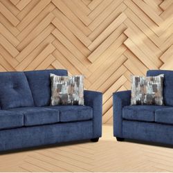 New Navy Blue Woven Sofa And Loveseat! 