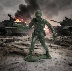 TIM-MEE War Army Man Toy Soldier With Pistol 3" Plastic Pocket Action Figure. This is a vintage Tim-Mee Toys plastic army man figurine, typically meas