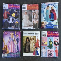 Lot of 6 Halloween, Tangled, Renaissance, Frozen, Etc Costumes Sewing Patterns