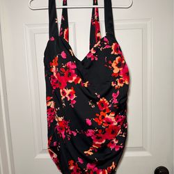 Swimsuits For All Women's Size 16 H-Back Sarong Front One Piece Swimsuit