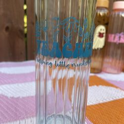 Handmade Glass Water Bottle – Teacher Floral Design (21oz)