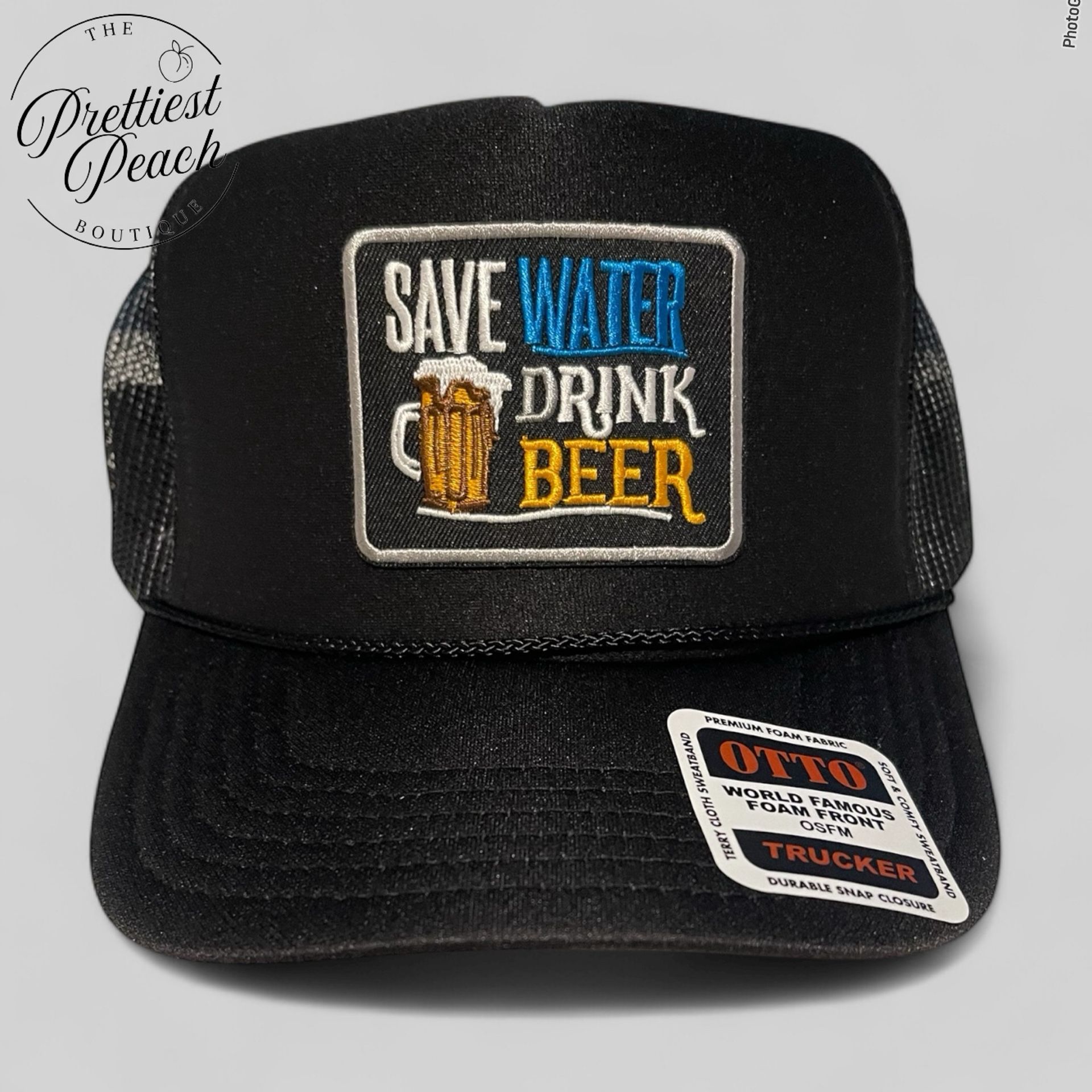 New! β Save Water Drink Beerβ Black Trucker Hay