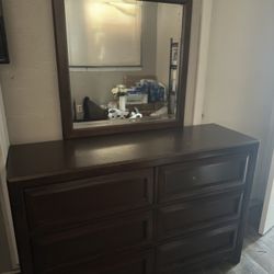 brown Drawer Dresser And Mirror 