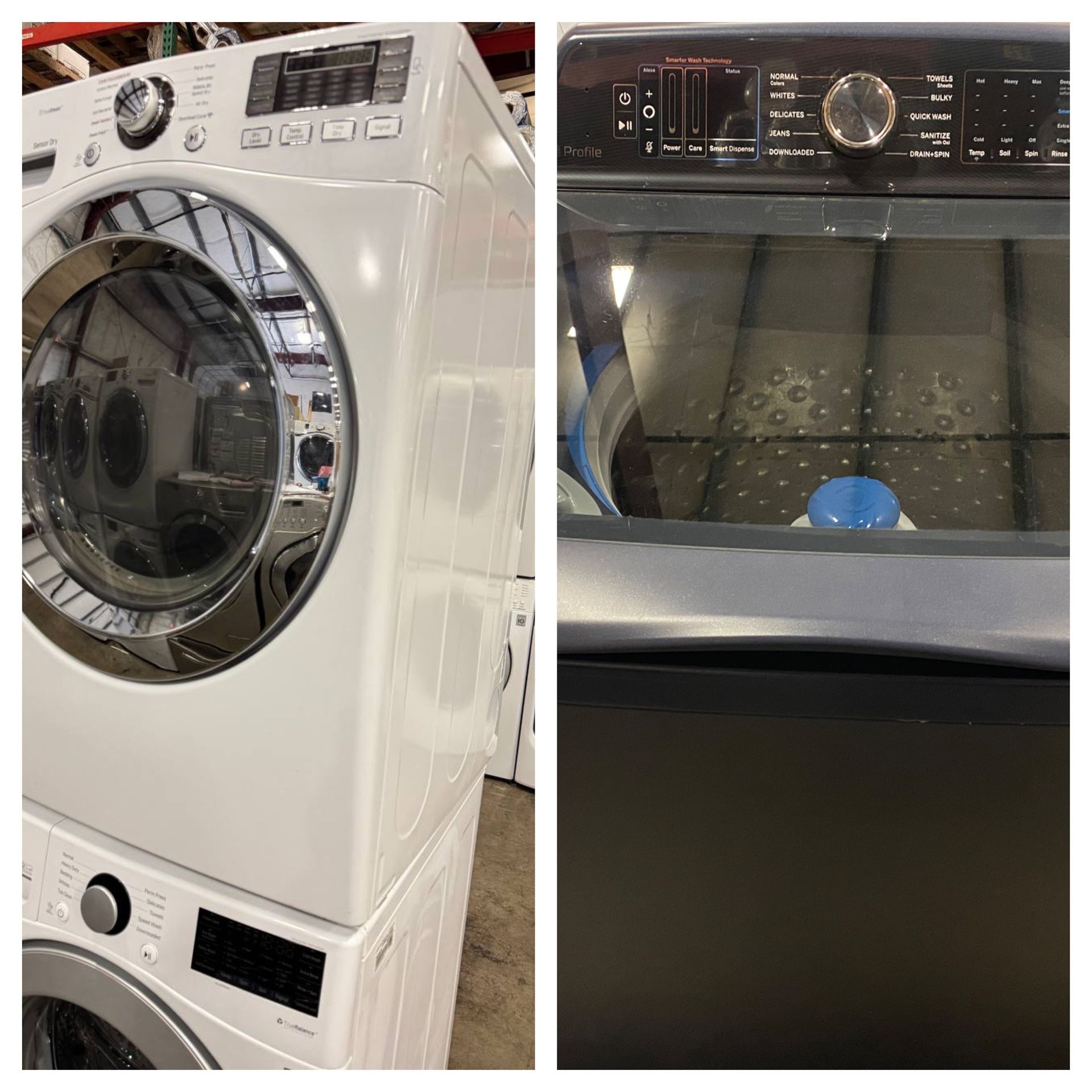 WASHER DRYER WASHING MACHINES TOP FRONT LOADS ELECTRIC GAS FREE CORDS ATTACHMENTS WARRANTY