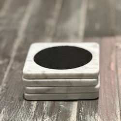 Four Marble Coasters for Drinks - Absorbent and insulating Felt,  Stackable, 4" Square
