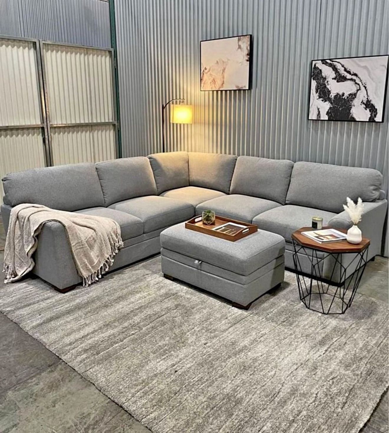 Thomasville Langdon Fabric Sectional with Storage Ottoman