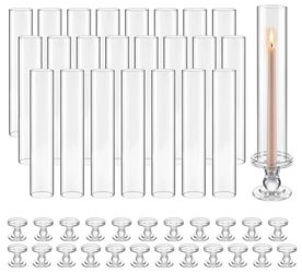 VEVOR Hurricane Candle Holders Set of 24, 12.6 in Tall Clear Glass Taper Candle Holders, High Borosilicate Glass, 2.36 in Cylinder for Wedding, Table