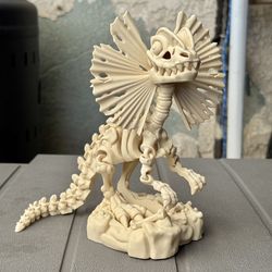 Dilophosaurus Flexi Dinosaur with Base | Articulated 3D Printed Fidget Toy | Print in Place Desk Toy | Dino Gift
