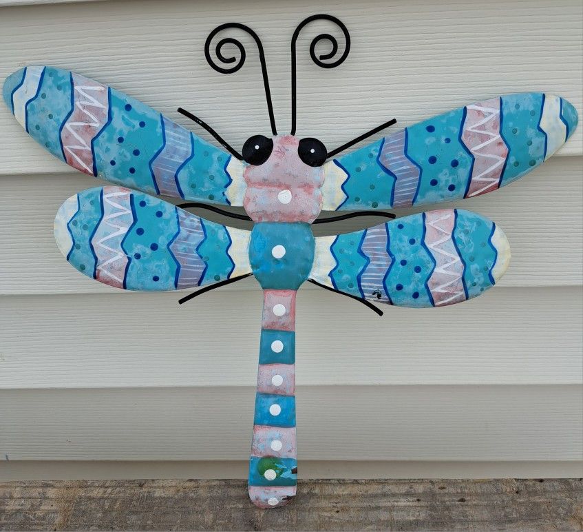 Colorful Metal Dragonfly Wall Hanging, Patio Decor, Yard Art