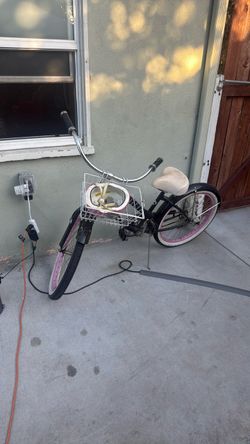 Black and Pink Cruiser Bike with Basket
