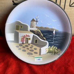 8 Inch Handmade Hand Painted In Greece Ceramic Greek Island Design Wall Hanging Plate Imported From Greece