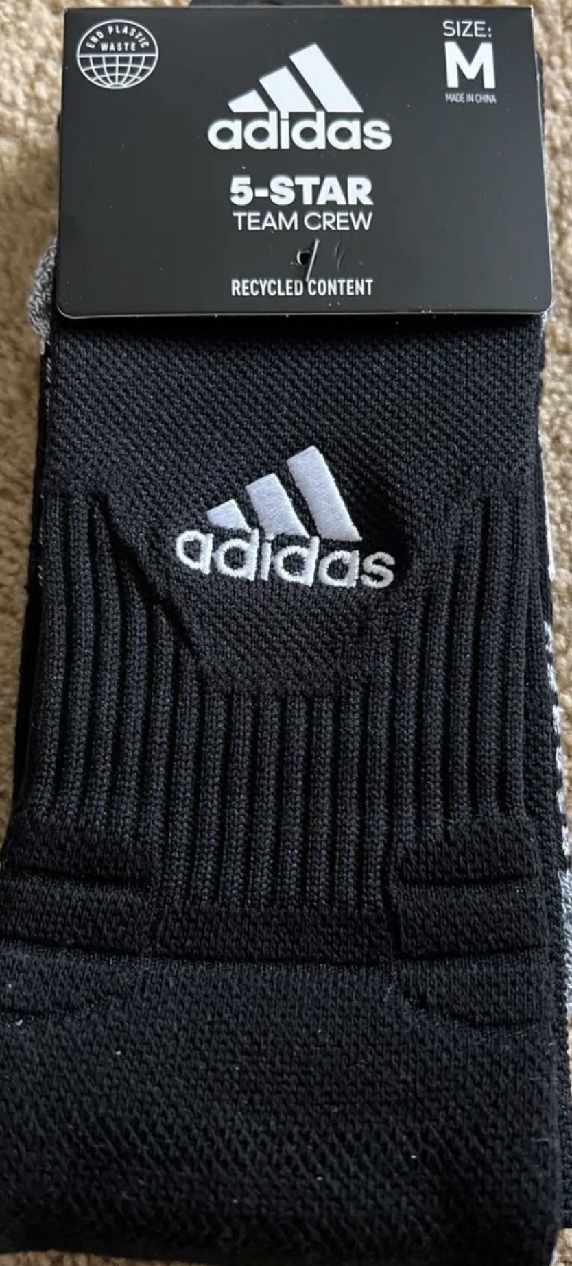 ADIDAS 5-Star Team Crew Recycled Content Size Medium White Black of 1 Pair