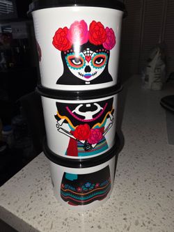 Tupperware Day of the Dead Dia de Los Muertos 3pc Canister Set - BRAND NEW
