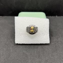 Gold Skull Silver Ring - Size 8.25