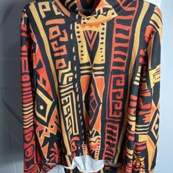 Unisex Red Black Gold Tribal Crew Neck Geometric Pullover Sweat Top Size 2XL
